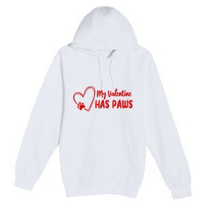 My Valentine Has Paws Funny Cat Dog Lover Pet Paws Heart Premium Pullover Hoodie