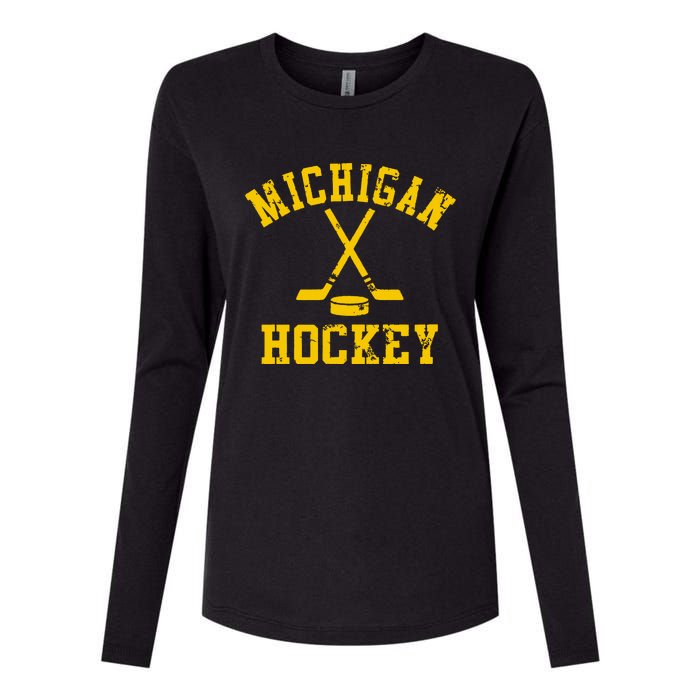 Michigan Vintage Hockey Womens Cotton Relaxed Long Sleeve T-Shirt