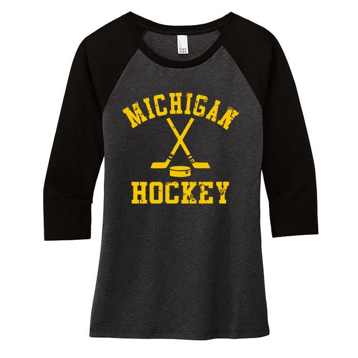 Michigan Vintage Hockey Women's Tri-Blend 3/4-Sleeve Raglan Shirt