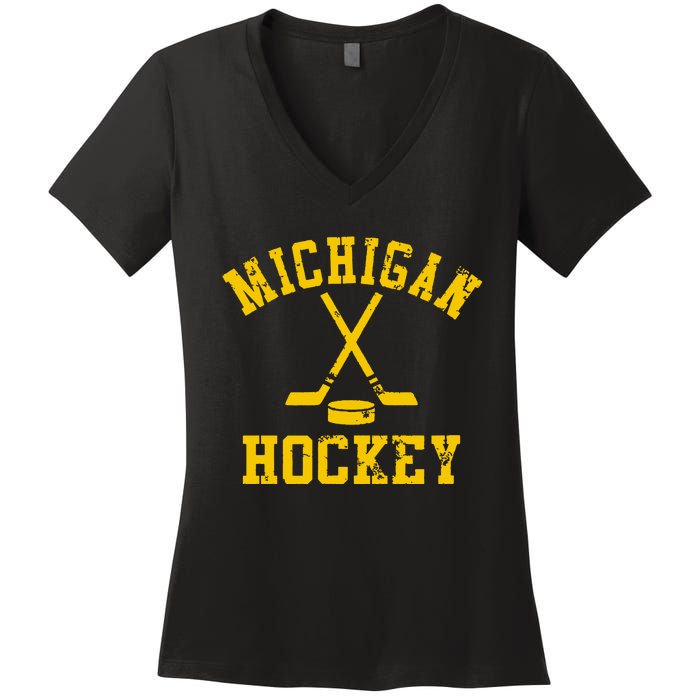 Michigan Vintage Hockey Women's V-Neck T-Shirt