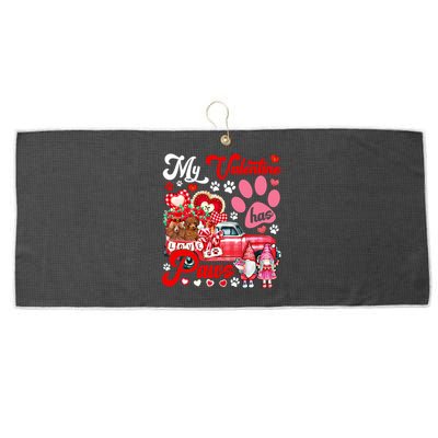 My Valentine Has Paws Couple Poodles On Pickup Gnomes Great Gift Large Microfiber Waffle Golf Towel