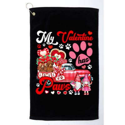 My Valentine Has Paws Couple Poodles On Pickup Gnomes Great Gift Platinum Collection Golf Towel