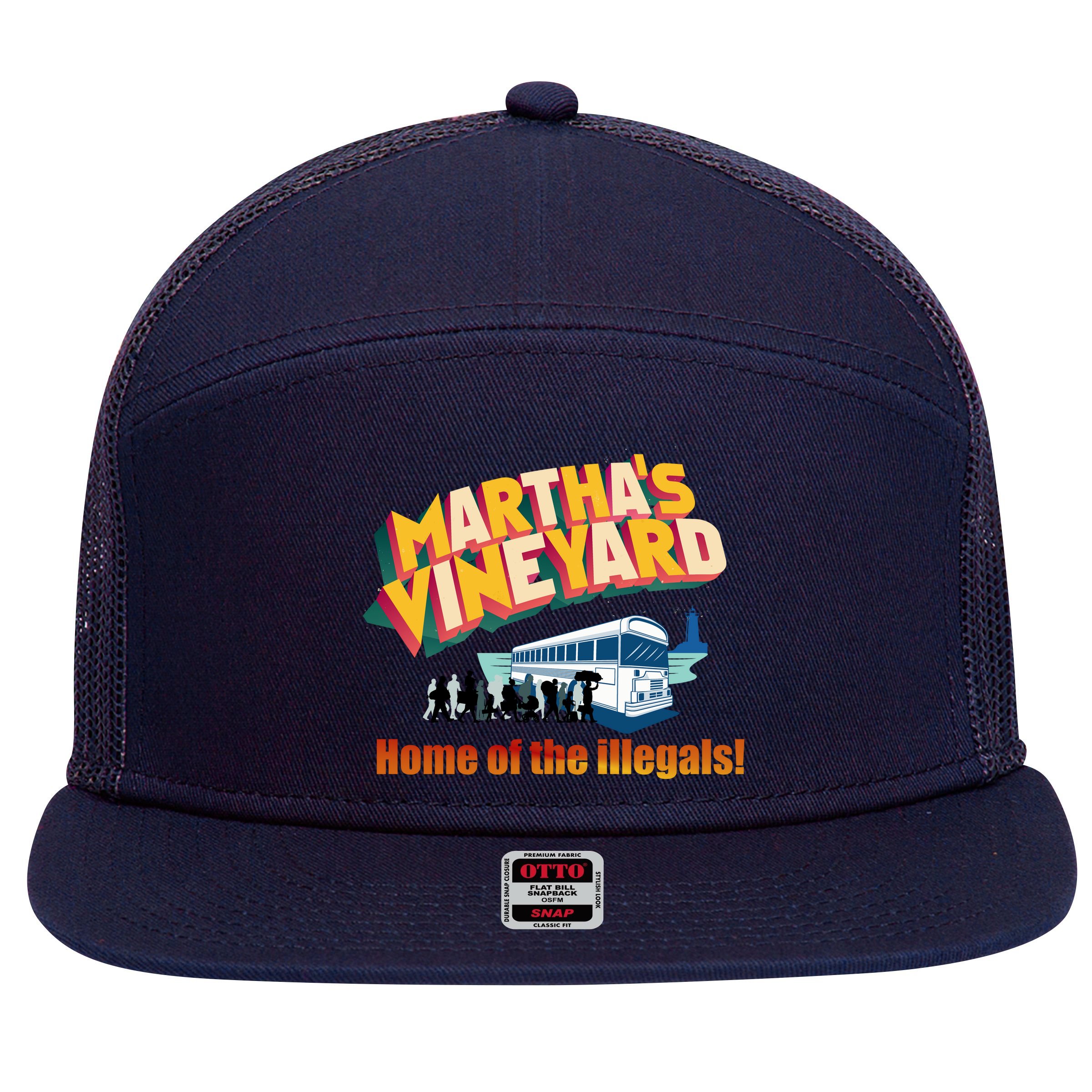 Martha's Vineyard Home Of The Illegals Funny 7 Panel Mesh Trucker Snapback Hat