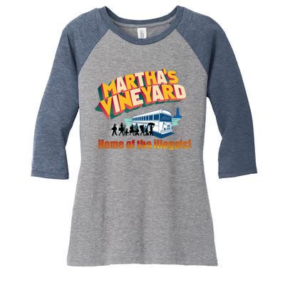 Martha's Vineyard Home Of The Illegals Funny Women's Tri-Blend 3/4-Sleeve Raglan Shirt