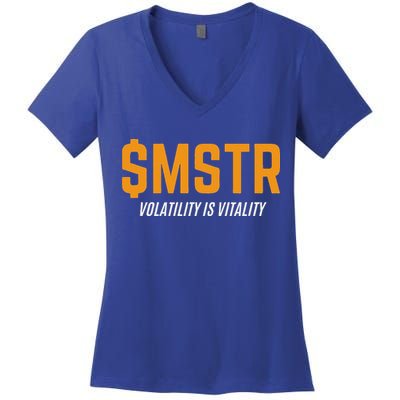 $Mstr Volatility Is Vitality Microstrategy Bitcoin Women's V-Neck T-Shirt