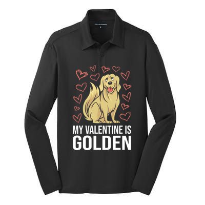 My Valentine Is Golden Retriever For Dog Owner Cool Gift Silk Touch Performance Long Sleeve Polo