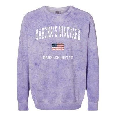 Marthas Vineyard Massachusetts Ma Vintage American Flag Colorblast Crewneck Sweatshirt