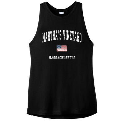 Marthas Vineyard Massachusetts Ma Vintage American Flag Ladies PosiCharge Tri-Blend Wicking Tank