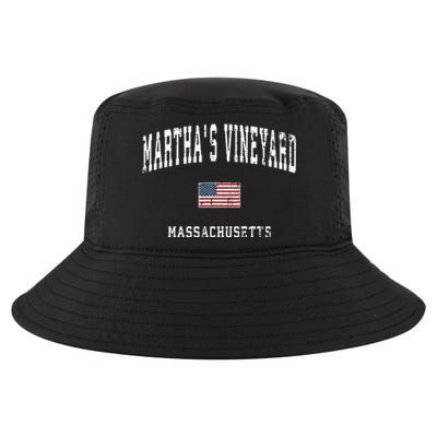 Marthas Vineyard Massachusetts Ma Vintage American Flag Cool Comfort Performance Bucket Hat