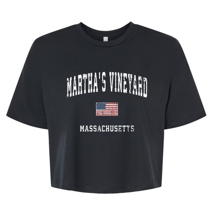 Marthas Vineyard Massachusetts Ma Vintage American Flag Bella+Canvas Jersey Crop Tee