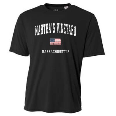 Marthas Vineyard Massachusetts Ma Vintage American Flag Cooling Performance Crew T-Shirt