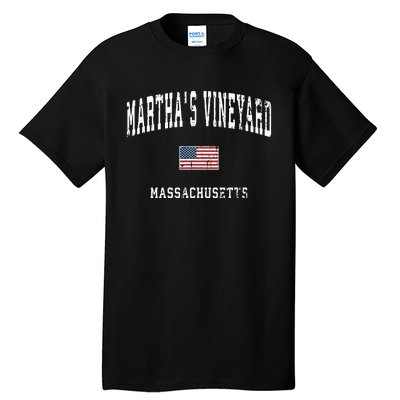 Marthas Vineyard Massachusetts Ma Vintage American Flag Tall T-Shirt