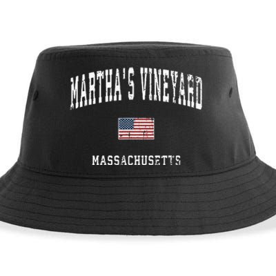 Marthas Vineyard Massachusetts Ma Vintage American Flag Sustainable Bucket Hat