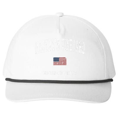 Marthas Vineyard Massachusetts Ma Vintage American Flag Snapback Five-Panel Rope Hat