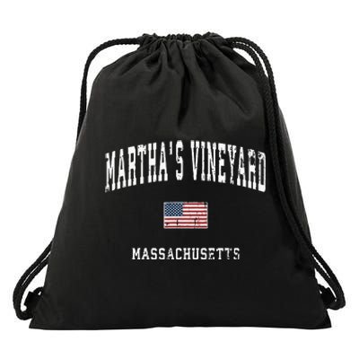 Marthas Vineyard Massachusetts Ma Vintage American Flag Drawstring Bag