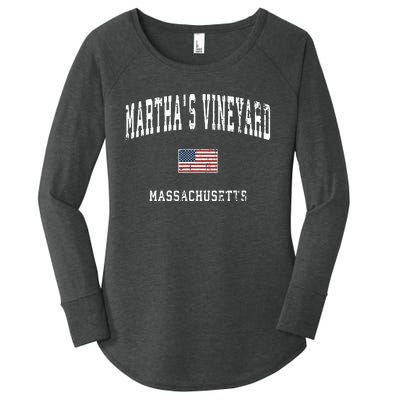 Marthas Vineyard Massachusetts Ma Vintage American Flag Women's Perfect Tri Tunic Long Sleeve Shirt