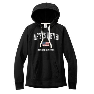 Marthas Vineyard Massachusetts Ma Vintage American Flag Women's Fleece Hoodie