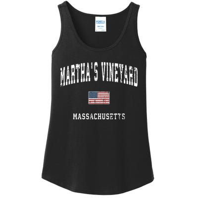 Marthas Vineyard Massachusetts Ma Vintage American Flag Ladies Essential Tank