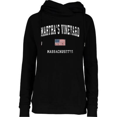 Marthas Vineyard Massachusetts Ma Vintage American Flag Womens Funnel Neck Pullover Hood