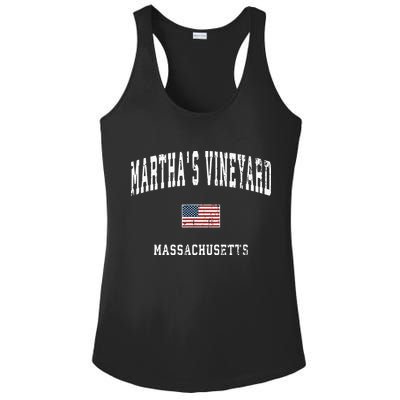 Marthas Vineyard Massachusetts Ma Vintage American Flag Ladies PosiCharge Competitor Racerback Tank