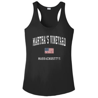 Marthas Vineyard Massachusetts Ma Vintage American Flag Ladies PosiCharge Competitor Racerback Tank