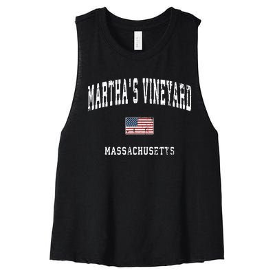 Marthas Vineyard Massachusetts Ma Vintage American Flag Women's Racerback Cropped Tank