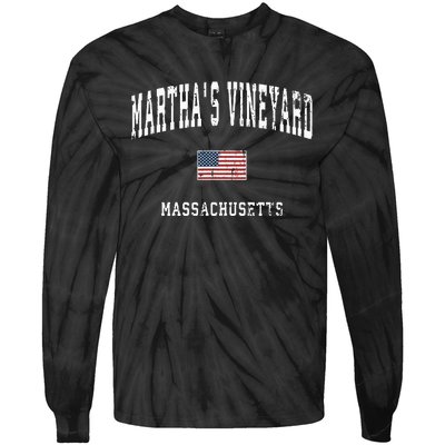 Marthas Vineyard Massachusetts Ma Vintage American Flag Tie-Dye Long Sleeve Shirt