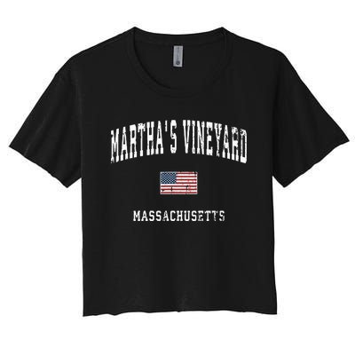 Marthas Vineyard Massachusetts Ma Vintage American Flag Women's Crop Top Tee