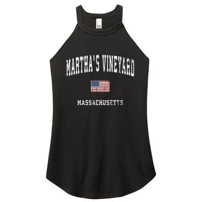 Marthas Vineyard Massachusetts Ma Vintage American Flag Women's Perfect Tri Rocker Tank