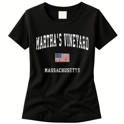 Marthas Vineyard Massachusetts Ma Vintage American Flag Womens T-Shirt