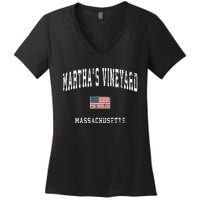 Marthas Vineyard Massachusetts Ma Vintage American Flag Women's V-Neck T-Shirt