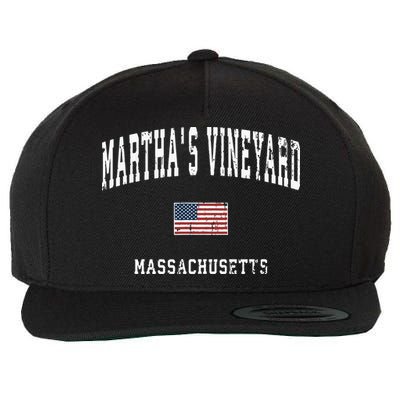 Marthas Vineyard Massachusetts Ma Vintage American Flag Wool Snapback Cap