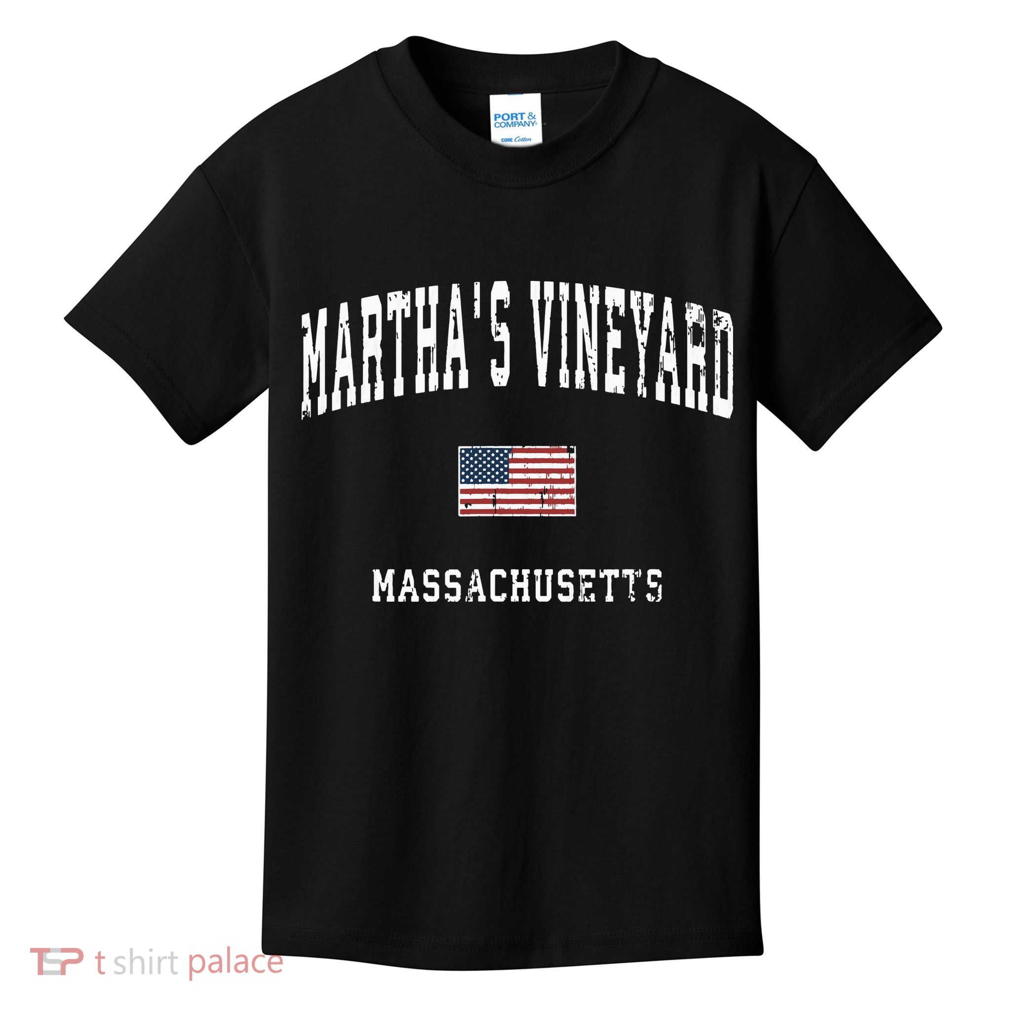 Marthas Vineyard Massachusetts Ma Vintage American Flag Kids T-Shirt