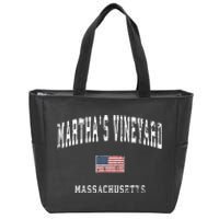 Marthas Vineyard Massachusetts Ma Vintage American Flag Zip Tote Bag