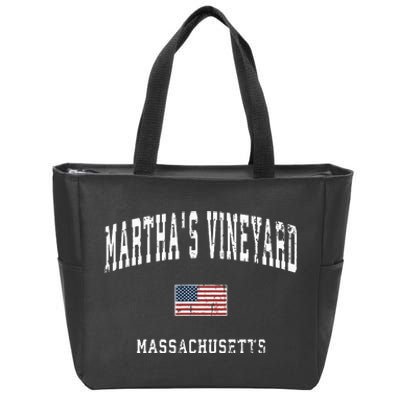 Marthas Vineyard Massachusetts Ma Vintage American Flag Zip Tote Bag