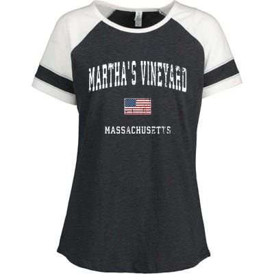 Marthas Vineyard Massachusetts Ma Vintage American Flag Enza Ladies Jersey Colorblock Tee