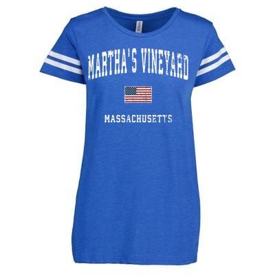 Marthas Vineyard Massachusetts Ma Vintage American Flag Enza Ladies Jersey Football T-Shirt