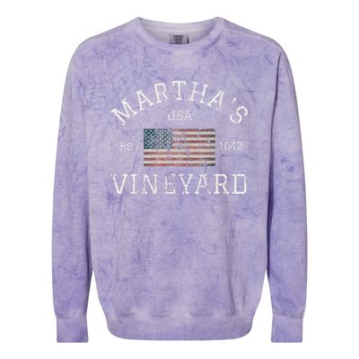 Martha's Vineyard Massachusetts American Flag USA Vintage Colorblast Crewneck Sweatshirt