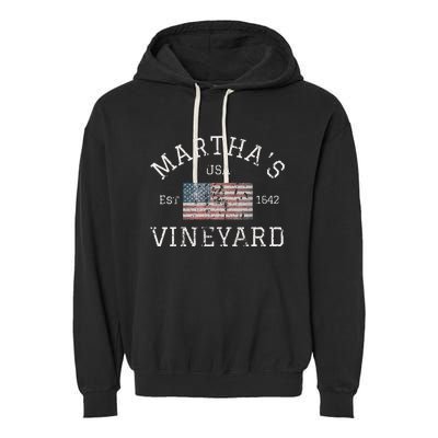 Martha's Vineyard Massachusetts American Flag USA Vintage Garment-Dyed Fleece Hoodie