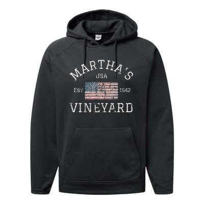 Martha's Vineyard Massachusetts American Flag USA Vintage Performance Fleece Hoodie