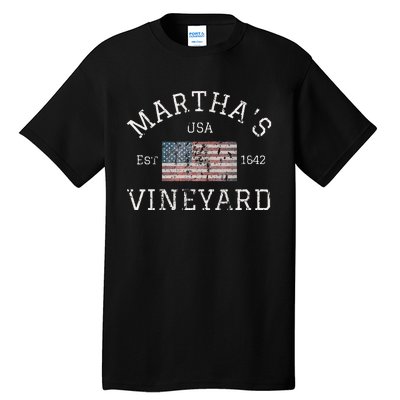 Martha's Vineyard Massachusetts American Flag USA Vintage Tall T-Shirt