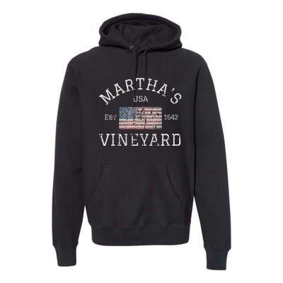 Martha's Vineyard Massachusetts American Flag USA Vintage Premium Hoodie