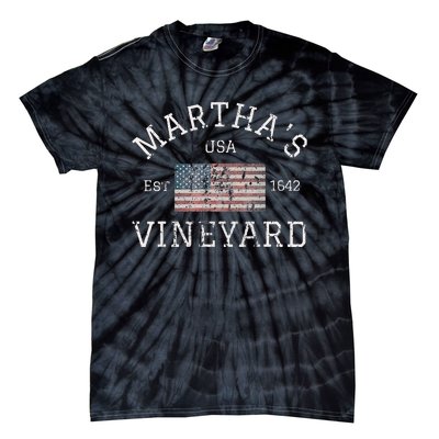 Martha's Vineyard Massachusetts American Flag USA Vintage Tie-Dye T-Shirt