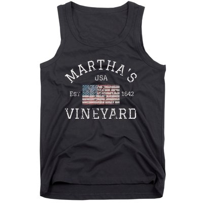 Martha's Vineyard Massachusetts American Flag USA Vintage Tank Top