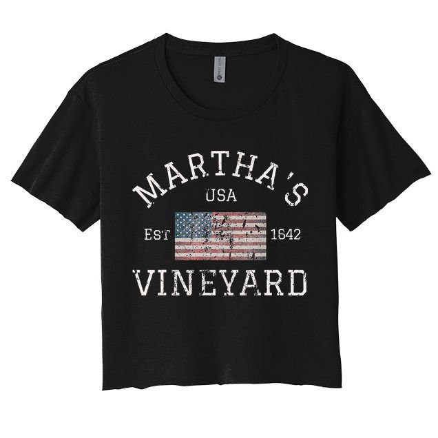Martha's Vineyard Massachusetts American Flag USA Vintage Crop Top
