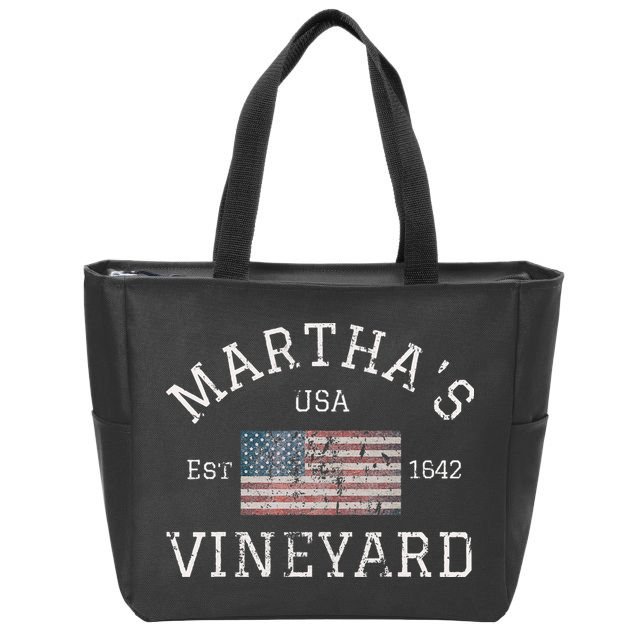 Martha's Vineyard Massachusetts American Flag USA Vintage Zip Tote Bag