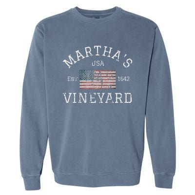 Martha's Vineyard Massachusetts American Flag USA Vintage Garment-Dyed Sweatshirt