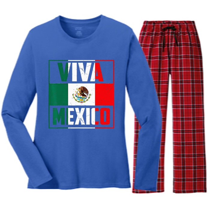 Mexican Viva Mexico Independence Day Flag Women's Long Sleeve Flannel Pajama Set 