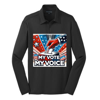 My Vote My Choice Us Elections American Flag Silk Touch Performance Long Sleeve Polo