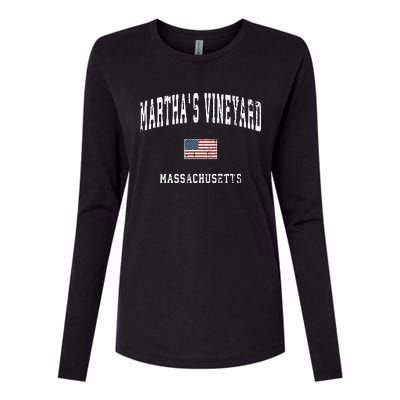 Marthas Vineyard Massachusetts Ma Vintage American Flag Womens Cotton Relaxed Long Sleeve T-Shirt